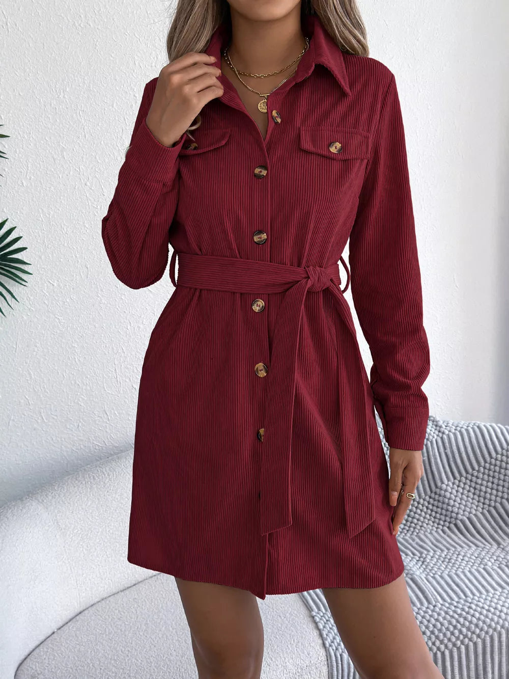Corduroy Button-Down Shirt Dress product image 14