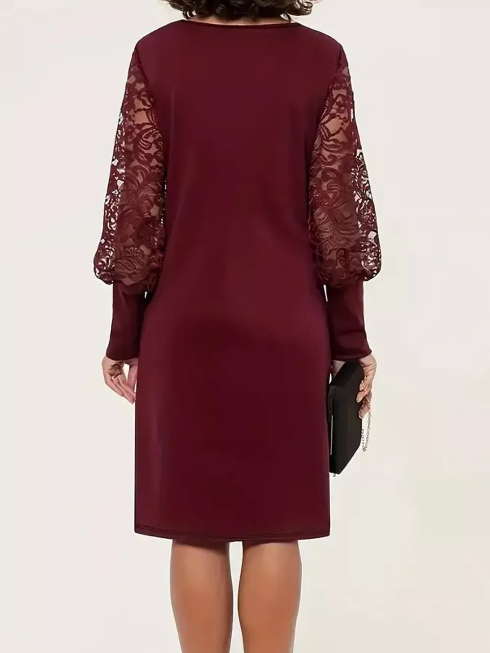 Lace Lantern Sleeve Dress - Dark Green