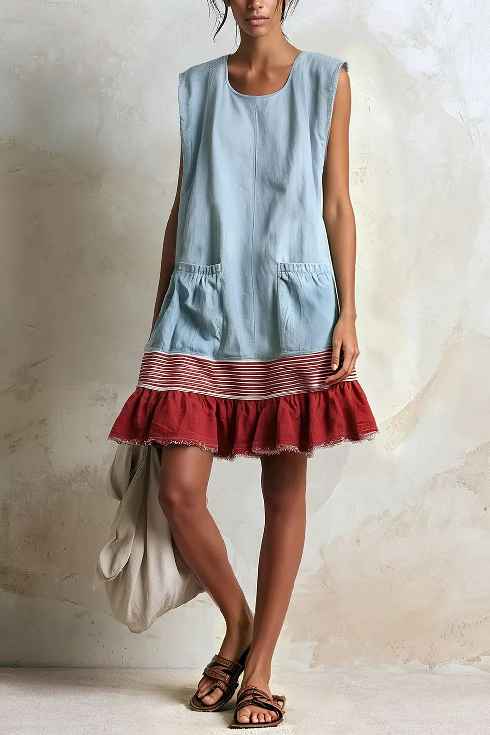 Full Size Ruffled Hem Sleeveless Mini Dress Plus Size - Light Blue