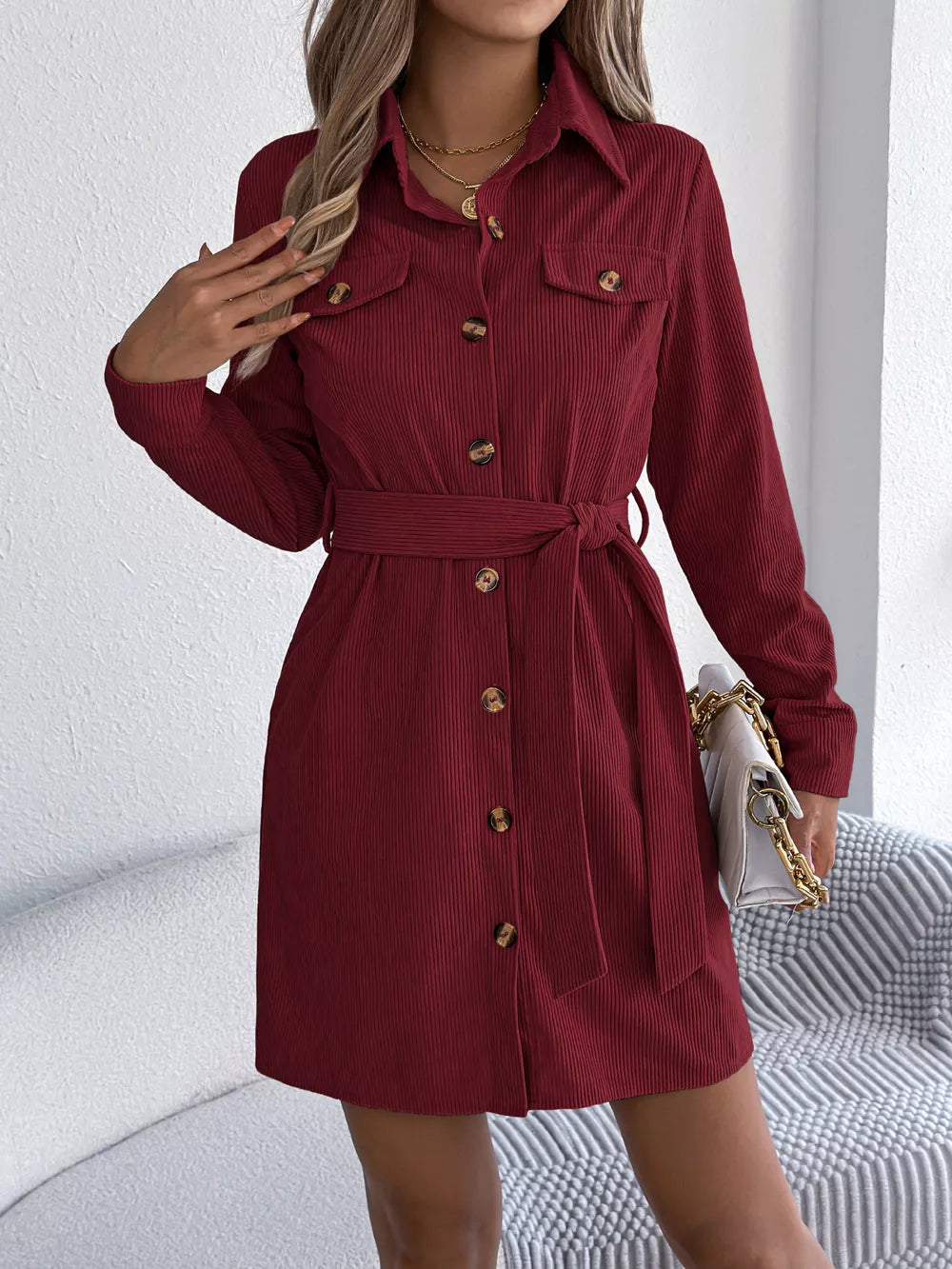 Corduroy Button-Down Shirt Dress product image 13