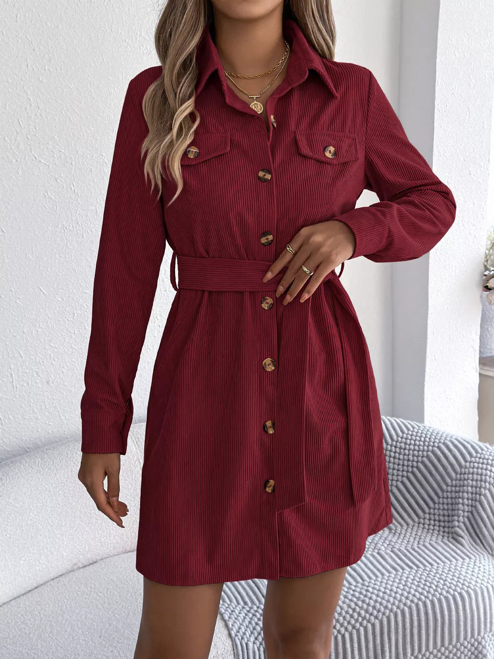 Corduroy Button-Down Shirt Dress product image 15