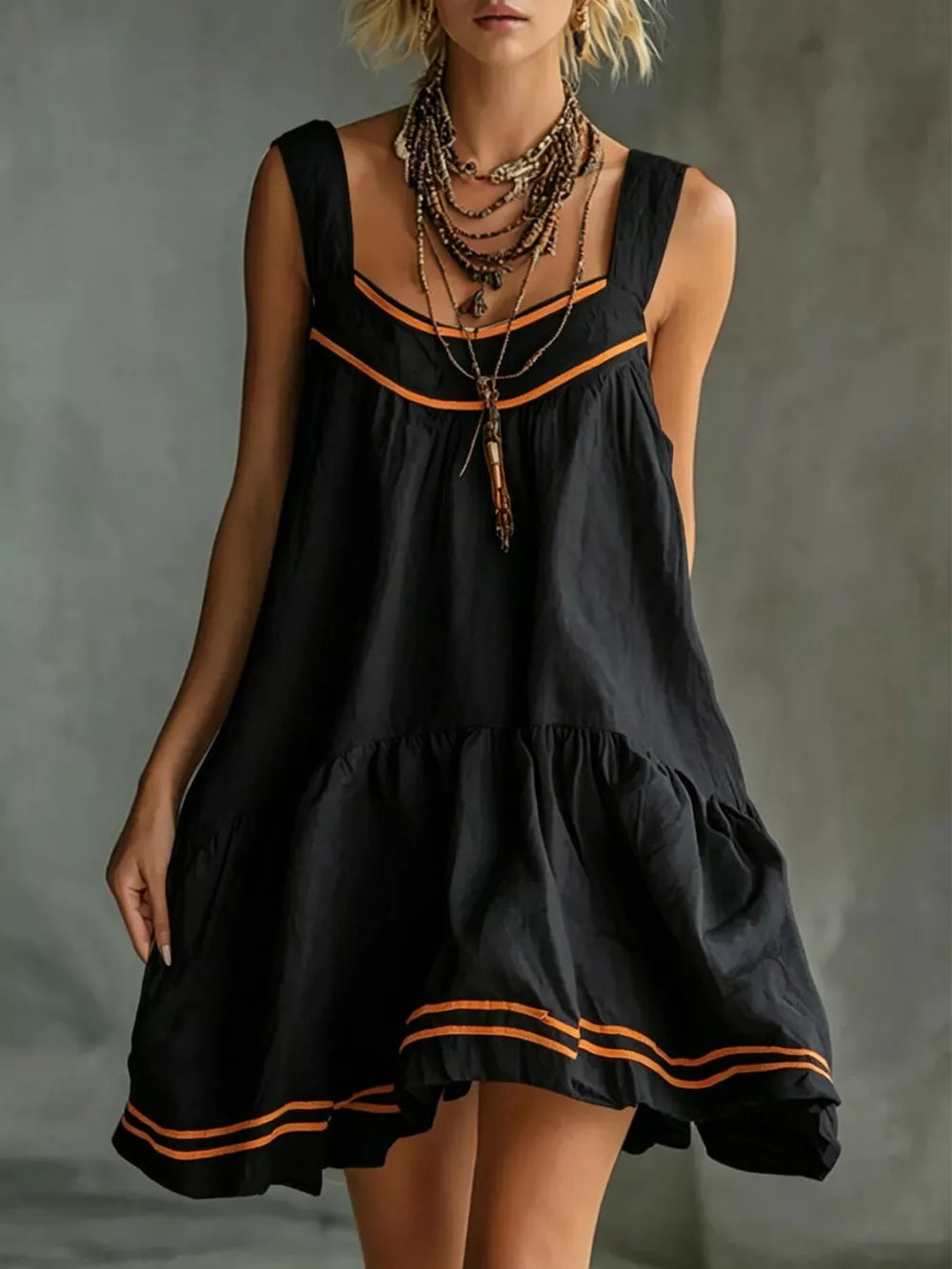 Full Size Sleeveless Tiered Mini Dress Plus Size - Black