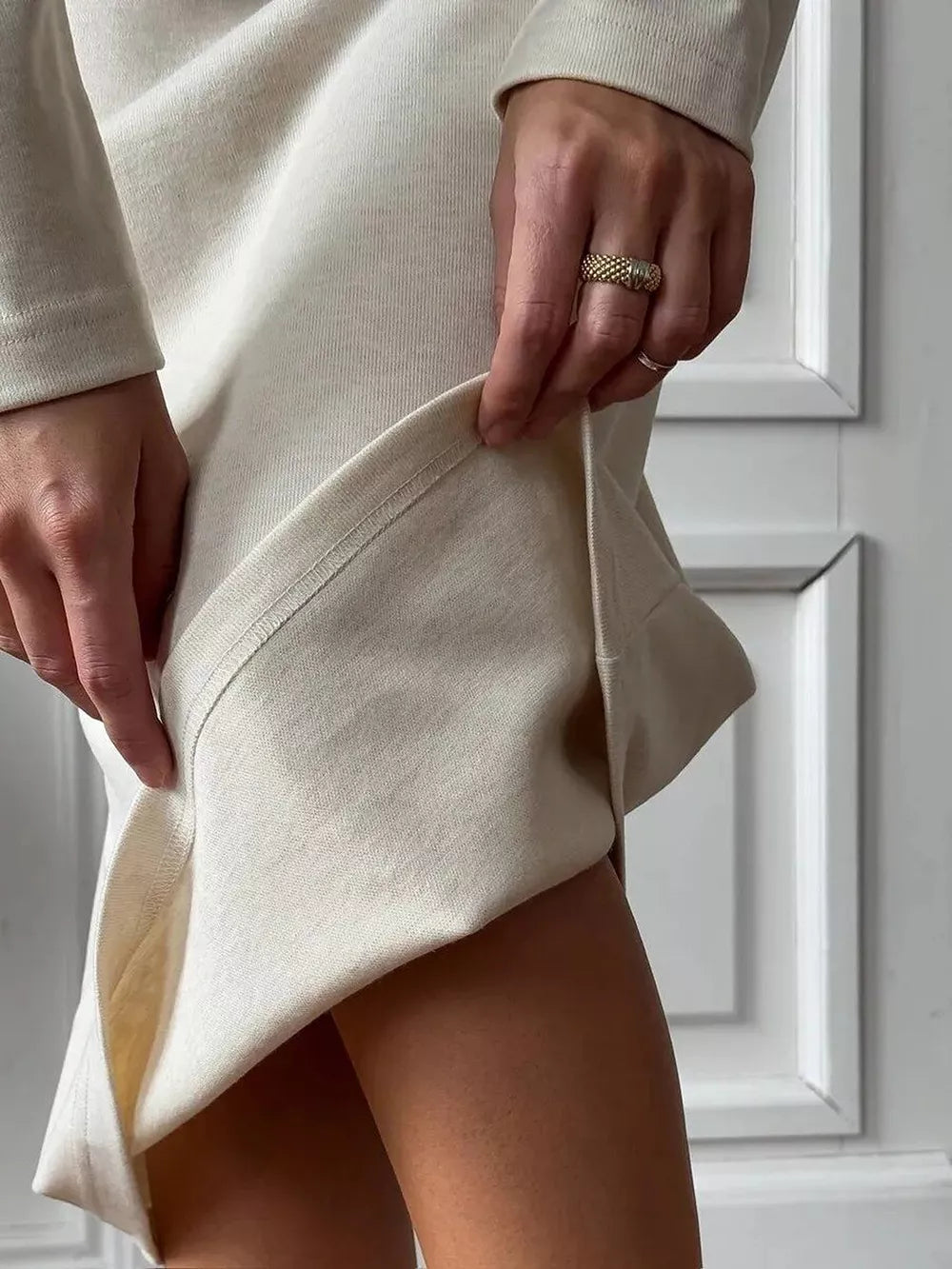 Round Neck Long-Sleeve Midi Dress - Dust Storm