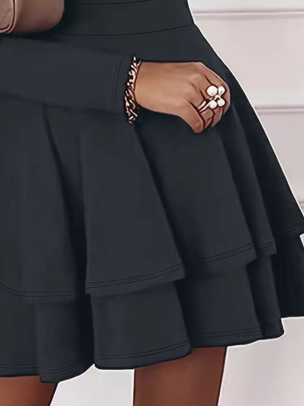 V-Neck Long Sleeve Layered Ruffle Mini Dress - Burgundy