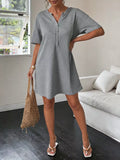 Button-Front Short Sleeve Dress - Grey