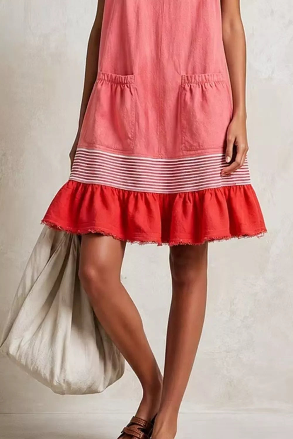 Full Size Ruffled Hem Sleeveless Mini Dress Plus Size - Light Blue