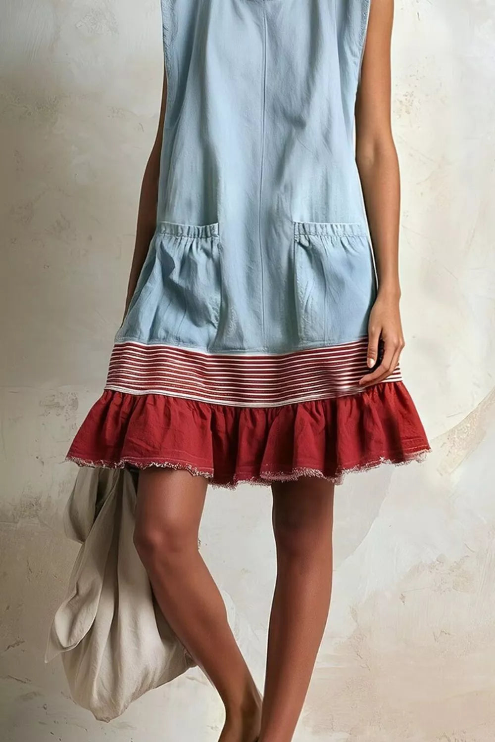 Full Size Ruffled Hem Sleeveless Mini Dress Plus Size - Light Blue