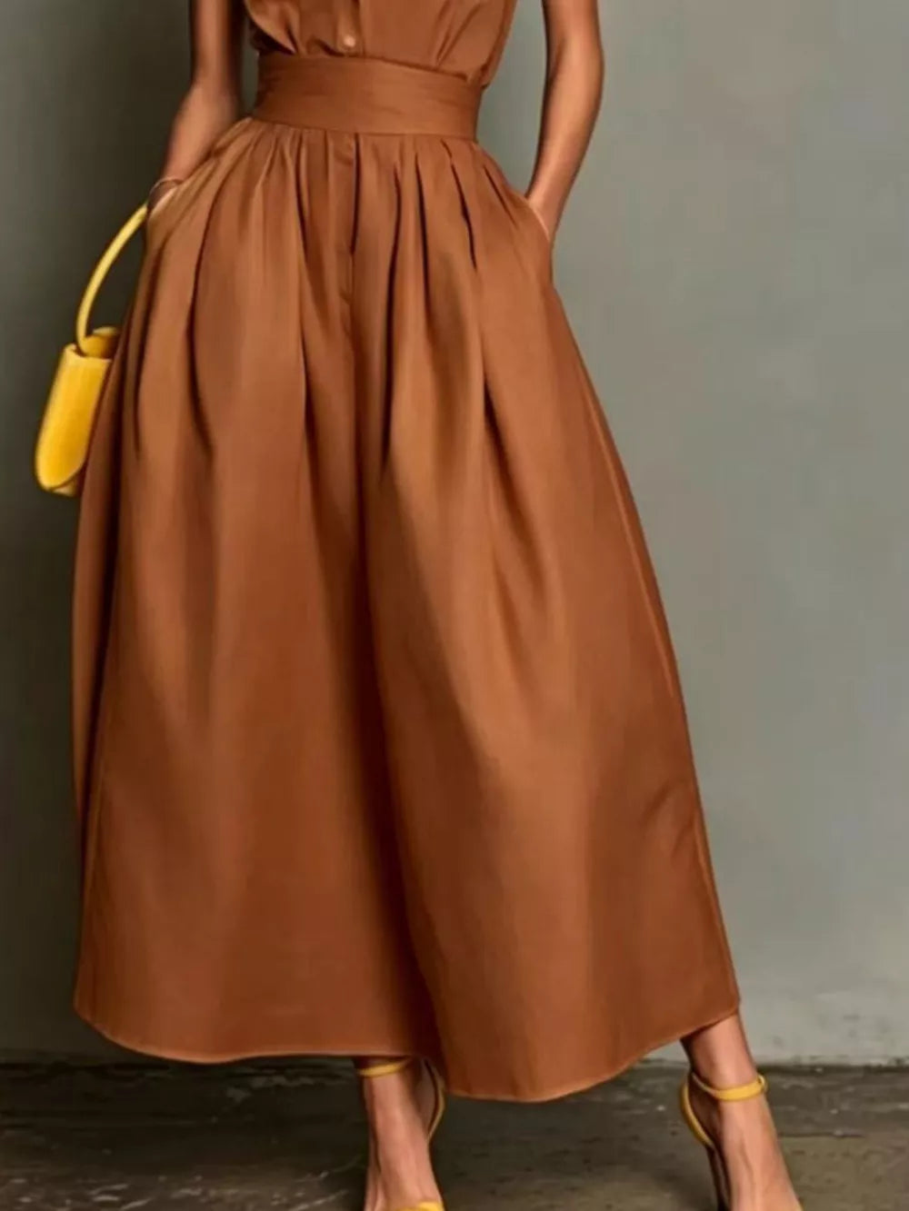 Sleeveless Collared A-Line Midi Dress - Dusty Pink