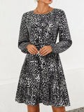 Animal Print Round Neck Mini Dress - Black