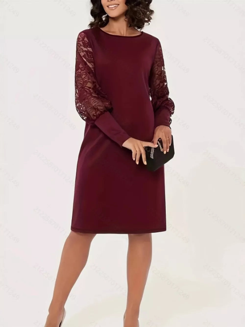 Lace Lantern Sleeve Dress - Dark Green
