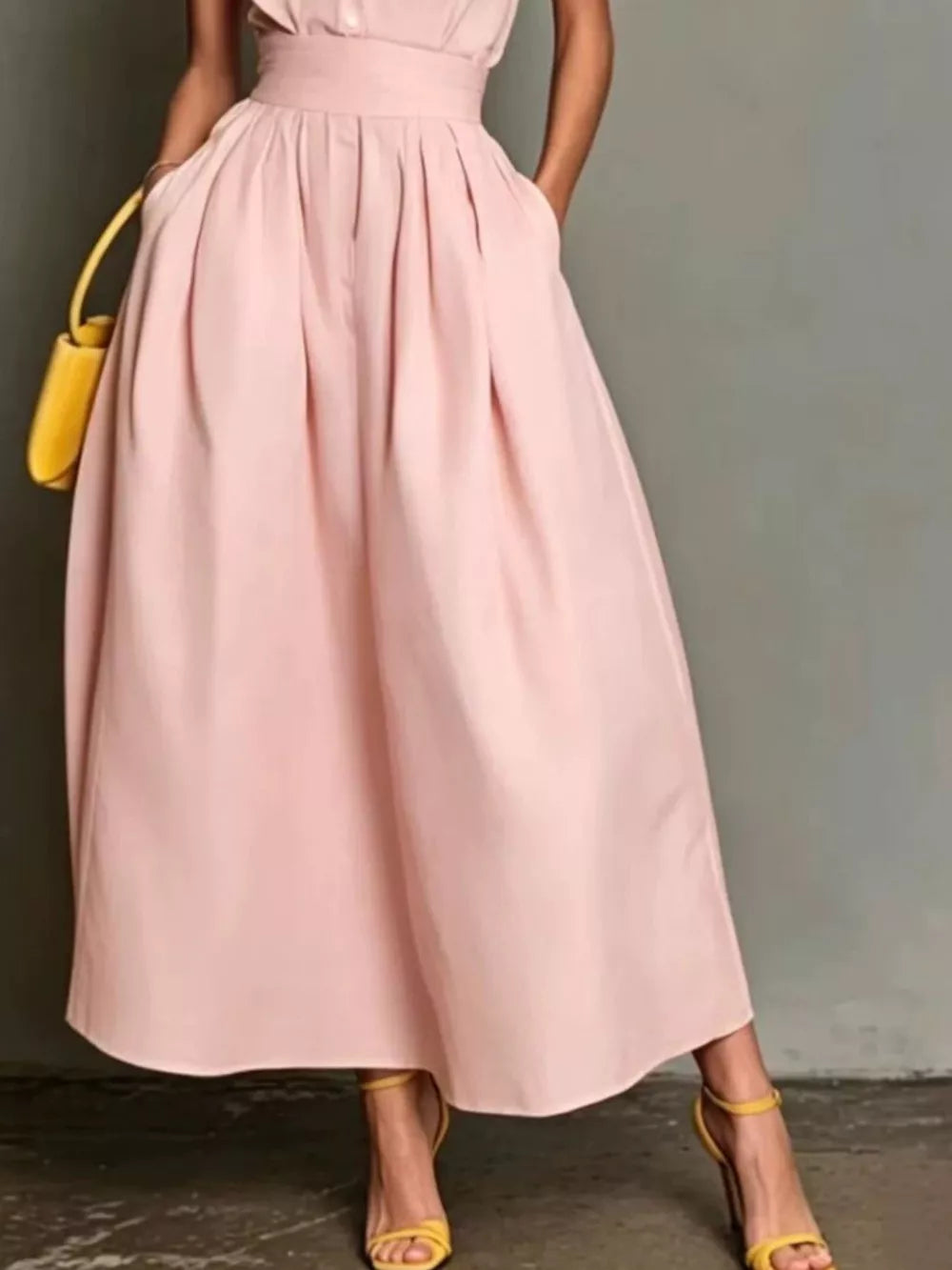 Sleeveless Collared A-Line Midi Dress - White