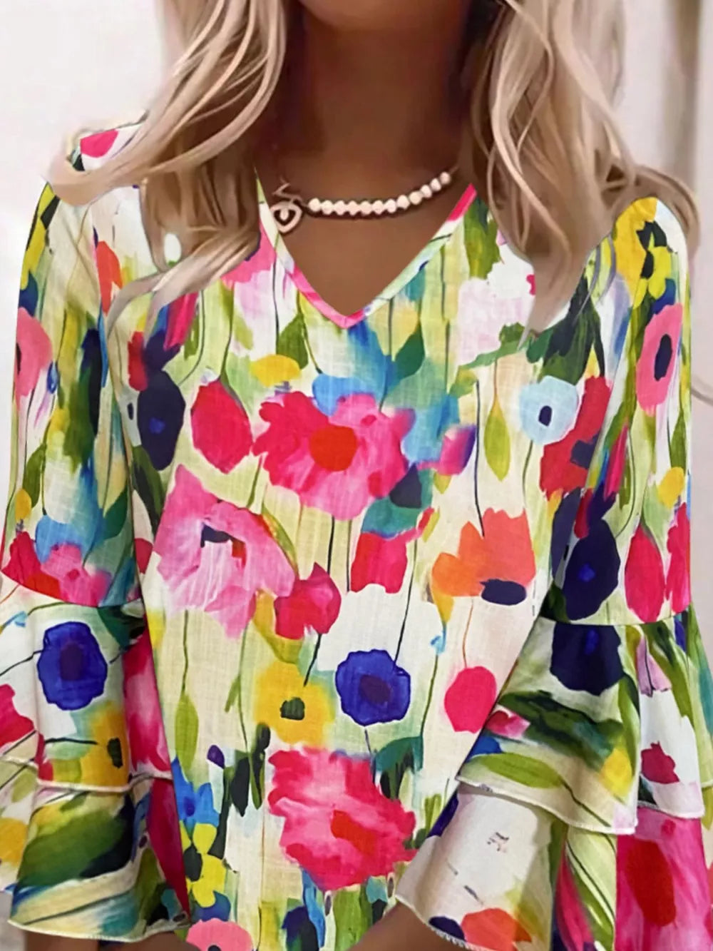 Floral Print Tiered Ruffle Sleeve Casual Mini Dress - Multicolor