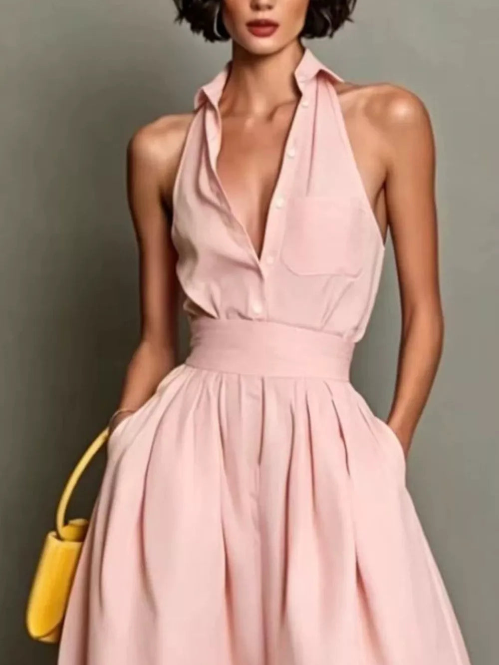 Sleeveless Collared A-Line Midi Dress - White