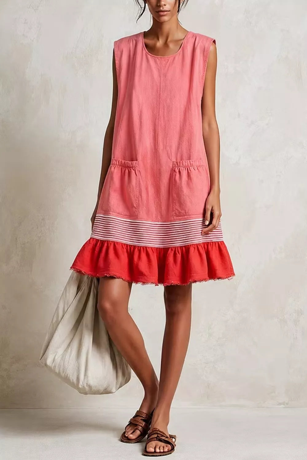 Full Size Ruffled Hem Sleeveless Mini Dress Plus Size - Light Blue