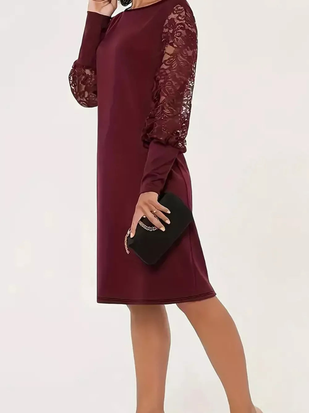 Lace Lantern Sleeve Dress - Dark Green