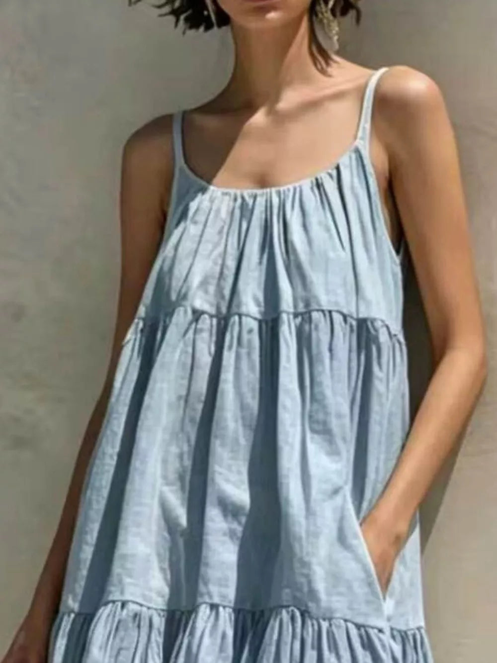 Tiered Scoop Neck Maxi Dress - Beige