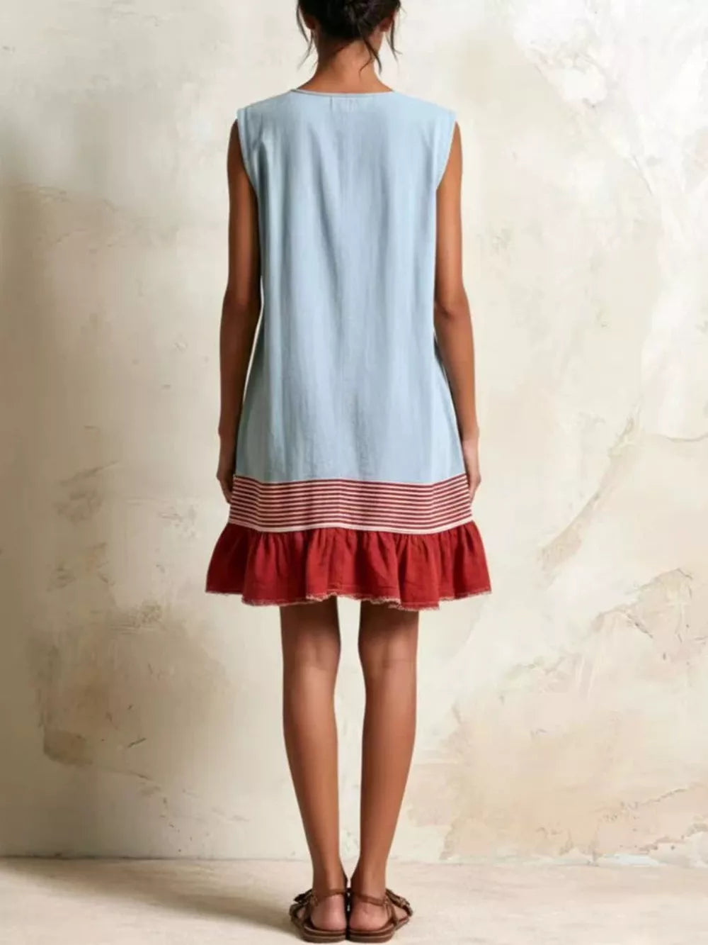 Full Size Ruffled Hem Sleeveless Mini Dress Plus Size - Light Blue