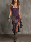 Slit Printed Sleeveless Midi Dress - Plum Purple