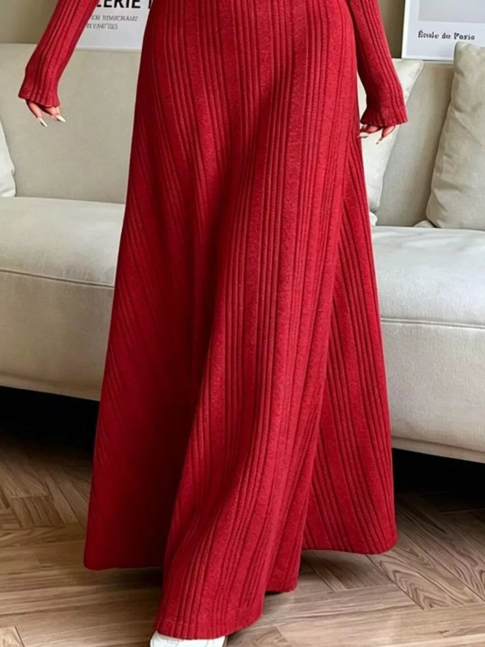 Long Sleeve Ribbed Knit Dress - White