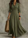 Full Size V-Neck Maxi Dress with Roll-Up Sleeves Plus Size - Green