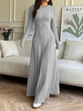 Long Sleeve Ribbed Knit Dress - Gray