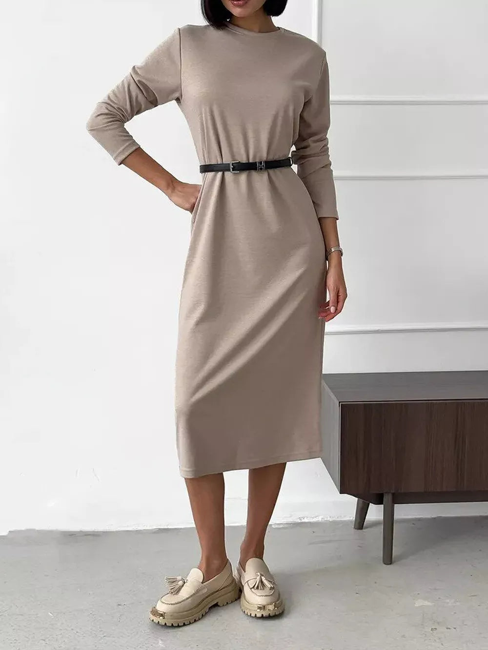 Round Neck Long-Sleeve Midi Dress product image 13