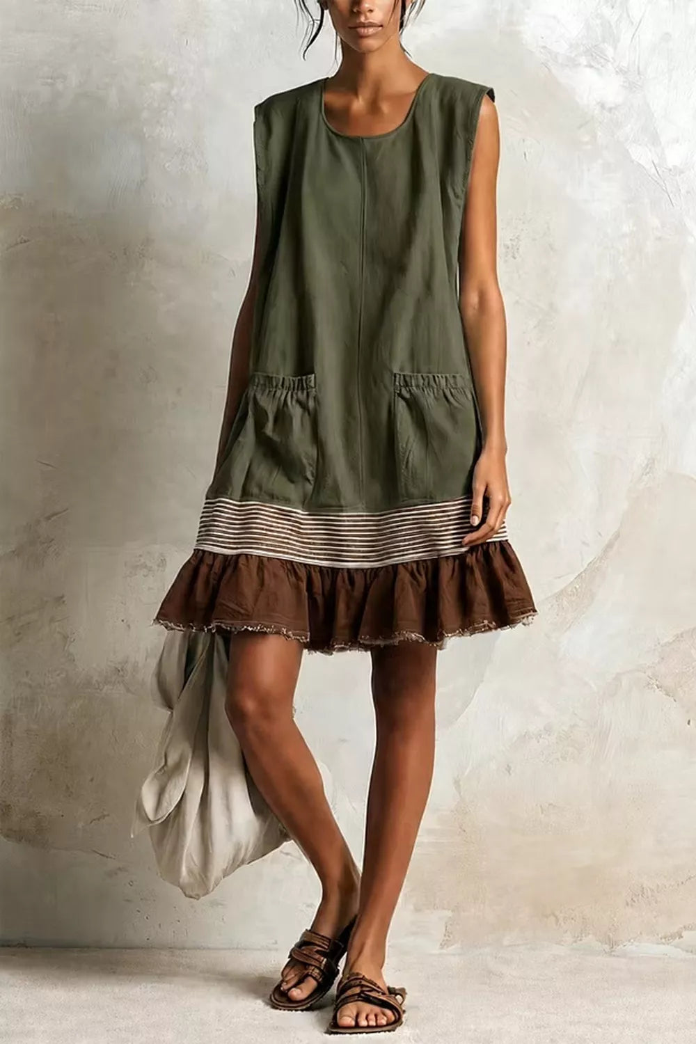 Full Size Ruffled Hem Sleeveless Mini Dress Plus Size - Burnt Coral