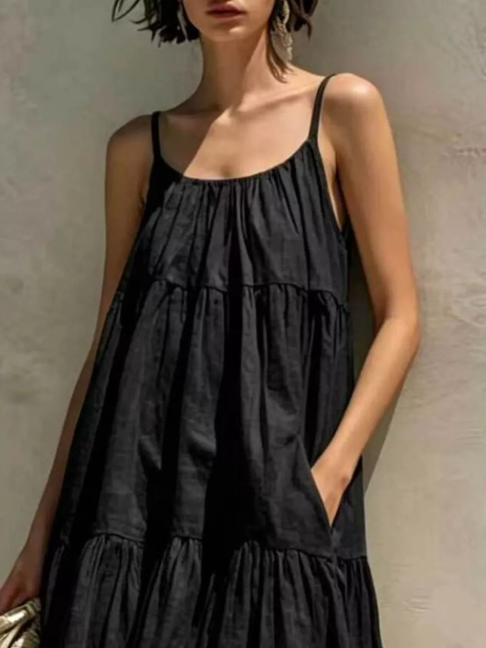 Tiered Scoop Neck Maxi Dress - Army Green