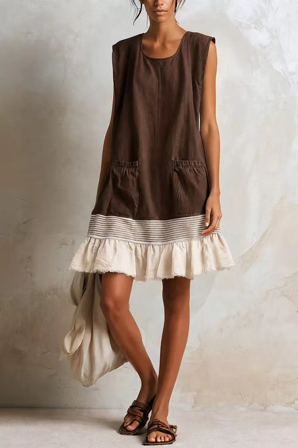 Full Size Ruffled Hem Sleeveless Mini Dress Plus Size - Army Green