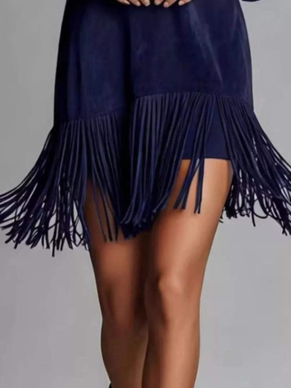 Fringed Lantern Sleeve Dress - Brown