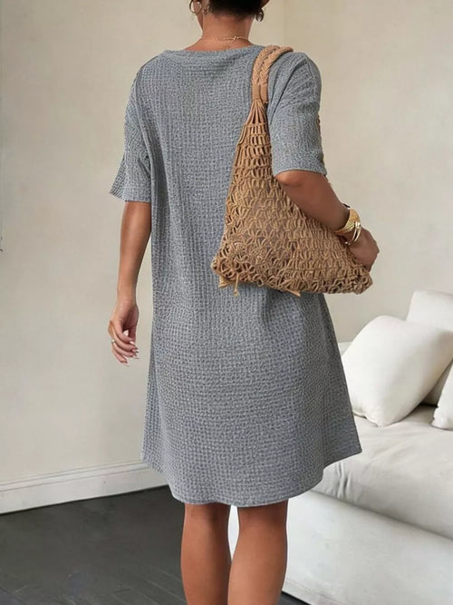 Button-Front Short Sleeve Dress - Grey