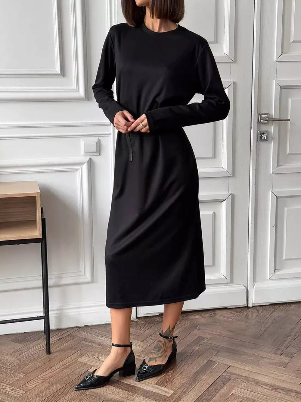 Round Neck Long-Sleeve Midi Dress product image 16