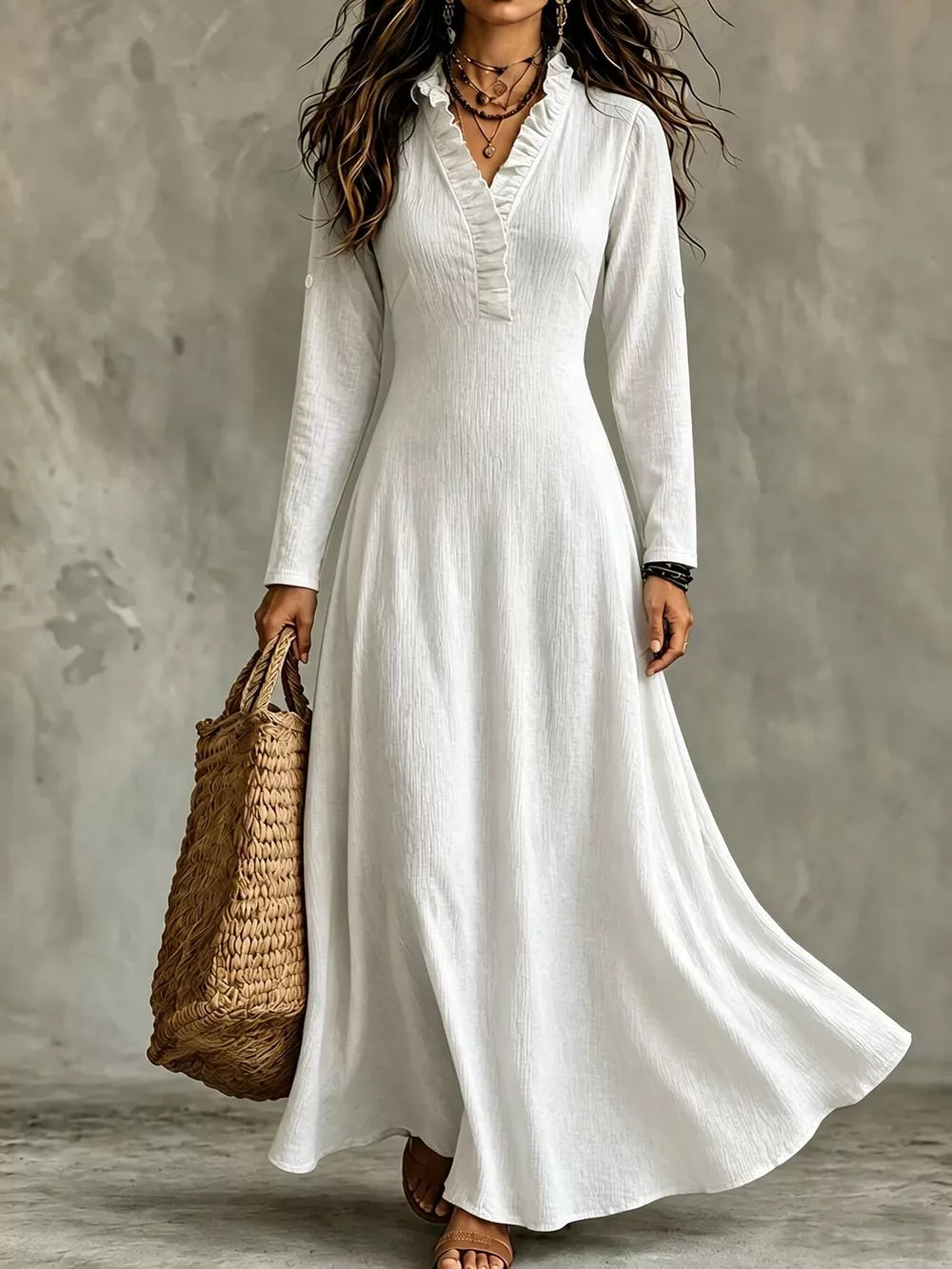 Full Size V-Neck Maxi Dress with Roll-Up Sleeves Plus Size - Black