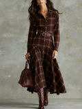 Plaid Button-Down Shirt Dress - Dark Brown