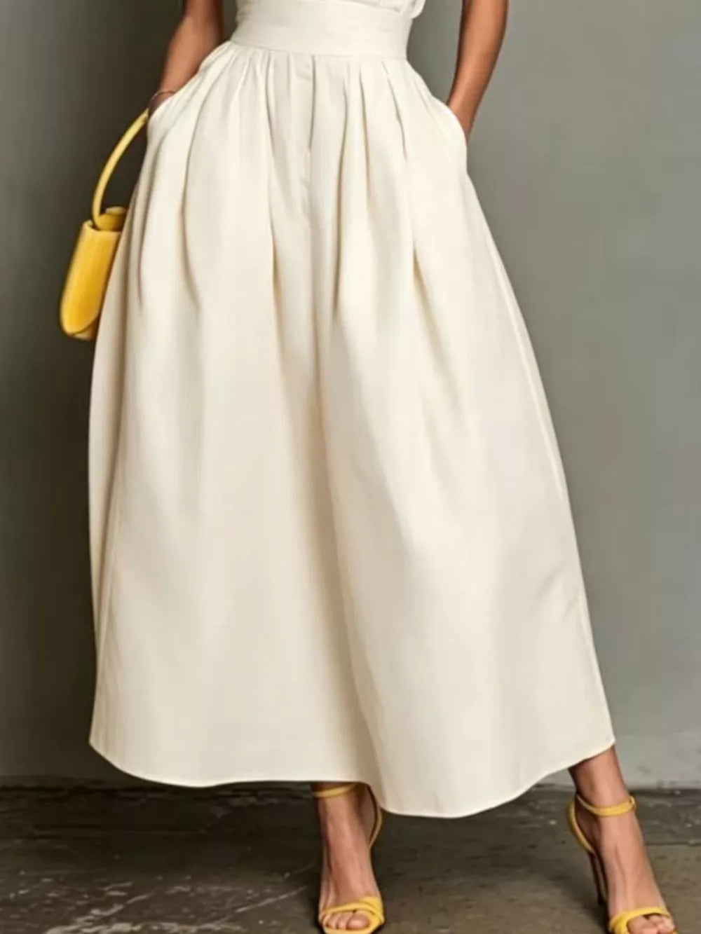 Sleeveless Collared A-Line Midi Dress - White